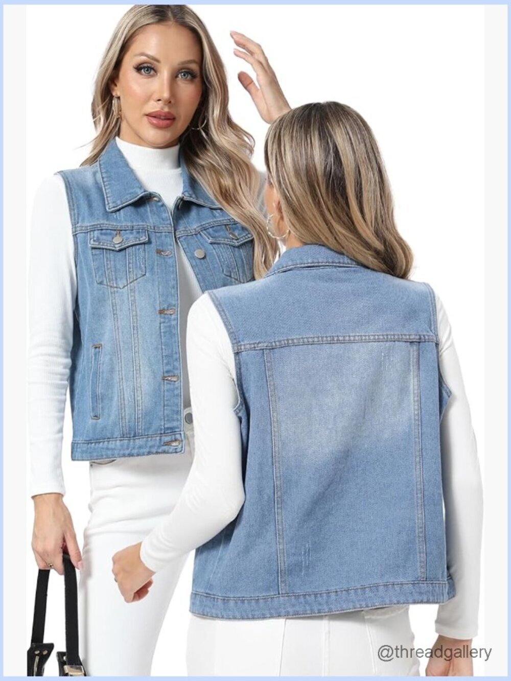 Sleeveless Denim Vest, Cropped Jean Jacket, XS-XXL